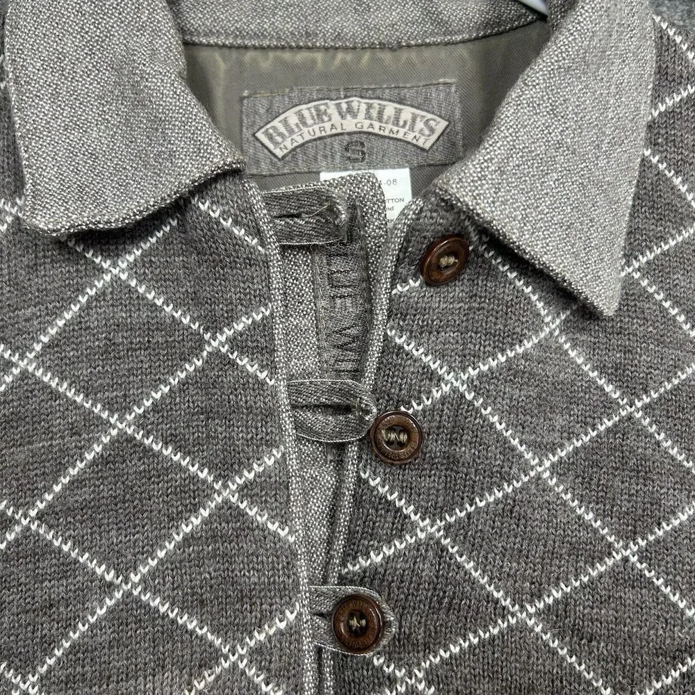 Blue Willi's Sweater Pullover Knit Mens S Gray Wool Cotton Grandpa henley‎